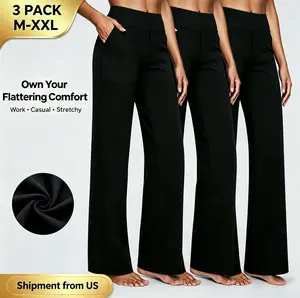 3 Packs Women's Loose High-Waisted Wide Leg Pants with Pockets - Business Casual Yoga Pants Comfortable Athletic Sweatpants**