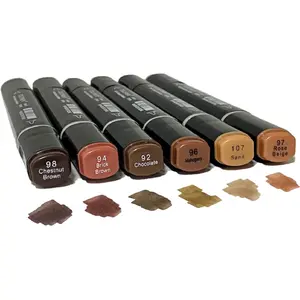 Pack Skin Tone Brown Alcohol Markers, Double Tipped Soft Fine Tips and Brush Permanent Art Markers for Drawing Sketching Coloring (Deep Skin Tone)