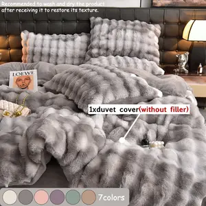 Luxury Faux Rabbit Fur Leopard & Butterfly 3pcs Bedding Set, Ultra Soft Warm All-Season Duvet Cover with Zipper Closure & 2 Pillowcases, Elegant Solid Color Design, Cozy Bedroom, Living Room, Dorm Bedding Decor, Perfect Birthday Gift