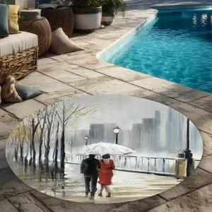 Begin Home Decor C1COAR55G53GPF 5 x 5 ft. Couple Walking Under the Rain Rug - Red Street Outdoor Decor - Round