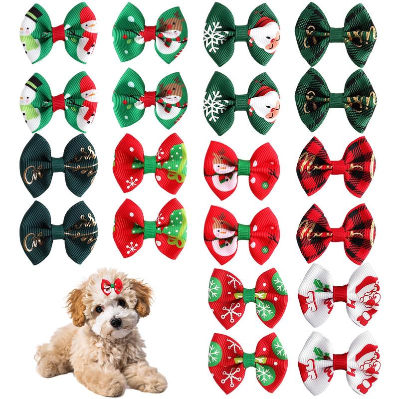 20pcs 10 Pairs Christmas Dog Hair Bows With Rubber Bands