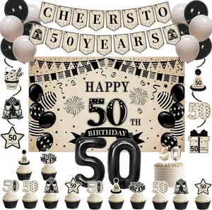 Vintage 50th Birthday Decorations for Men Women Unisex Party Supplies Set Includes Banner Cake Topper & Hanging Swirl for Stylish Nostalgic Celebrations