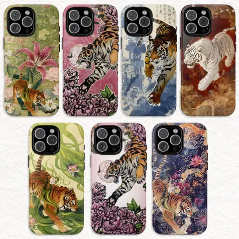 Personalized Vintage Chinese Wild Tiger Collage Cellphone Casing - TPU+PC, UV Printed, Lightweight, Durable Protector for iPhone 17/16/15/14/13/12/11 Pro Max, iPhone 12 Pro, Animal-Themed Birthday Gift Mobile Accessory