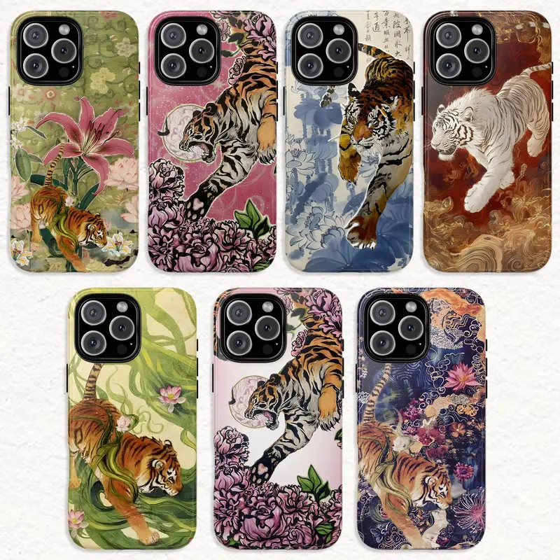 Personalized Vintage Chinese Wild Tiger Collage Cellphone Casing - TPU+PC, UV Printed, Lightweight, Durable Protector for iPhone 17/16/15/14/13/12/11 Pro Max, iPhone 12 Pro, Animal-Themed Birthday Gift Mobile Accessory