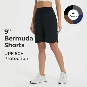 baleaf Women's Bermuda Long Shorts 9" Knee Length Athletic Running Shorts with Zip Pockets Stretch Loose Summer UPF 50+ [PC:bgr030]