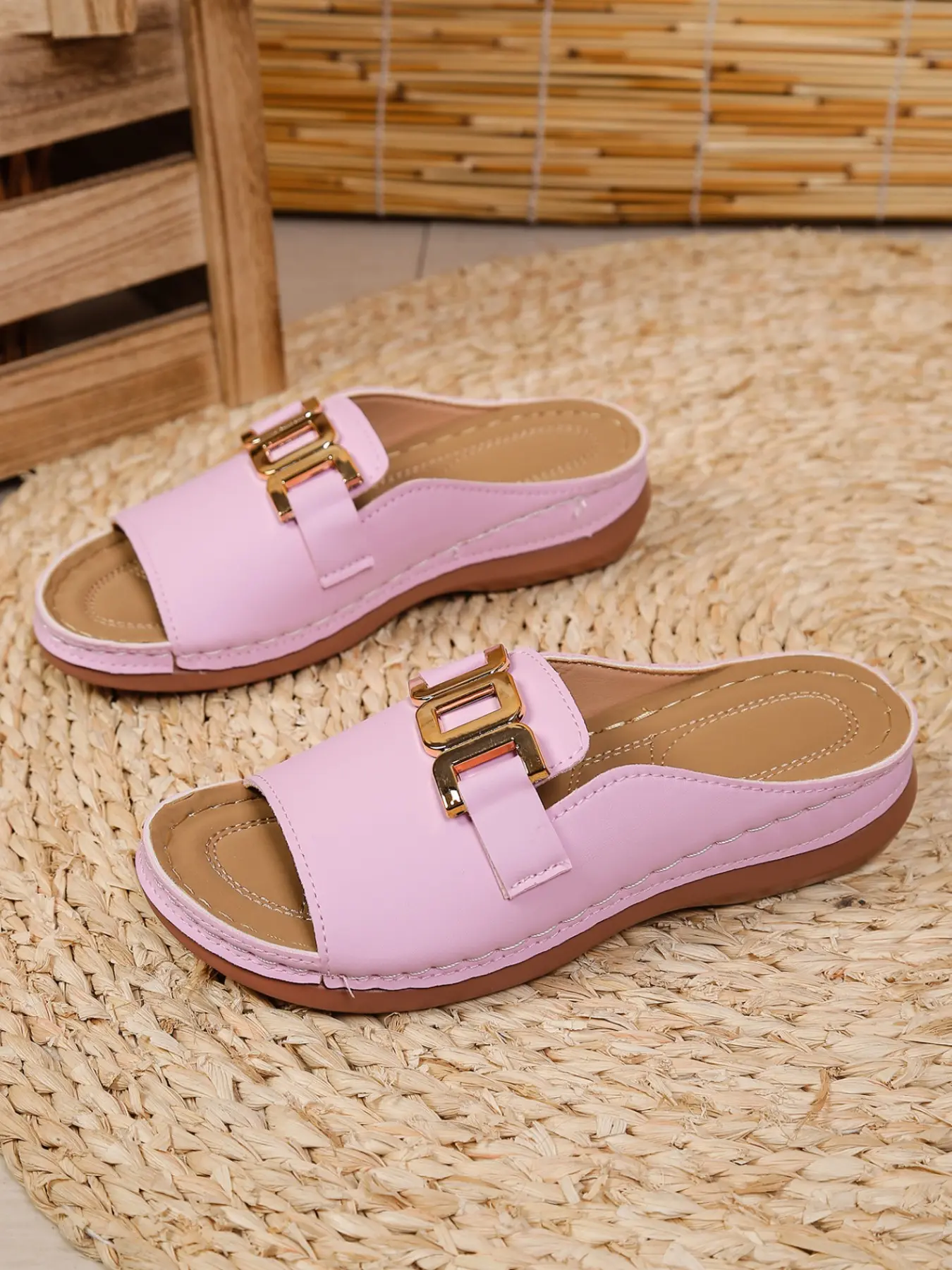 Women's Wide Fit Soft Sole Fancy Sandals, Metal Decorative Heel Casual Slippers, Multiple Colors Available, Perfect for Summer, Chic Summer Footwear, Comfy Footwear Sandals