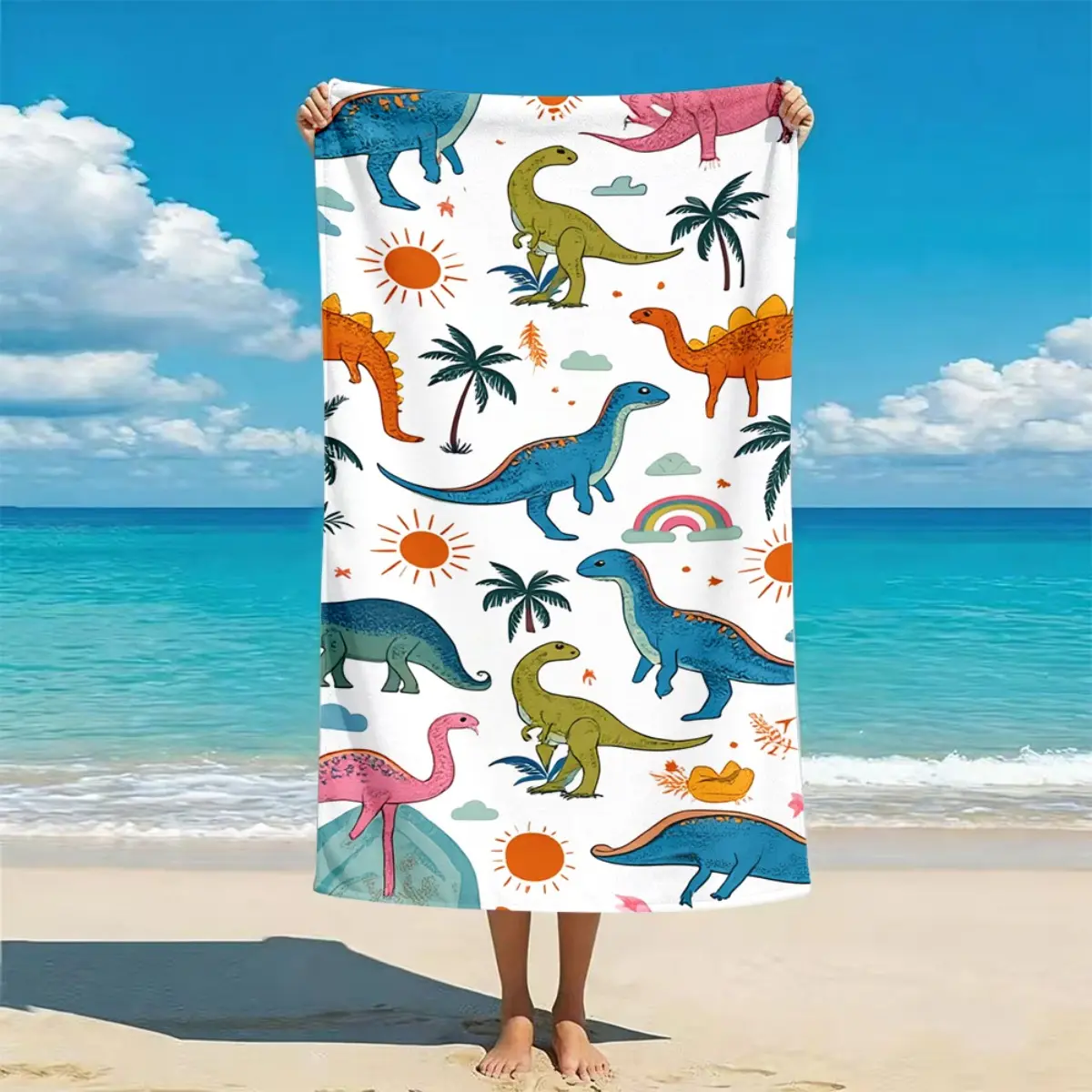 1pc with Dinosaur Pattern Quick Dry Beach Towel Unisex for Men Women Soft Lightweight Absorbent Portable Ideal for Beach Camping Swimming Diving Surfing Travel Essential Easter Gift Summer Gift Birthday Gift