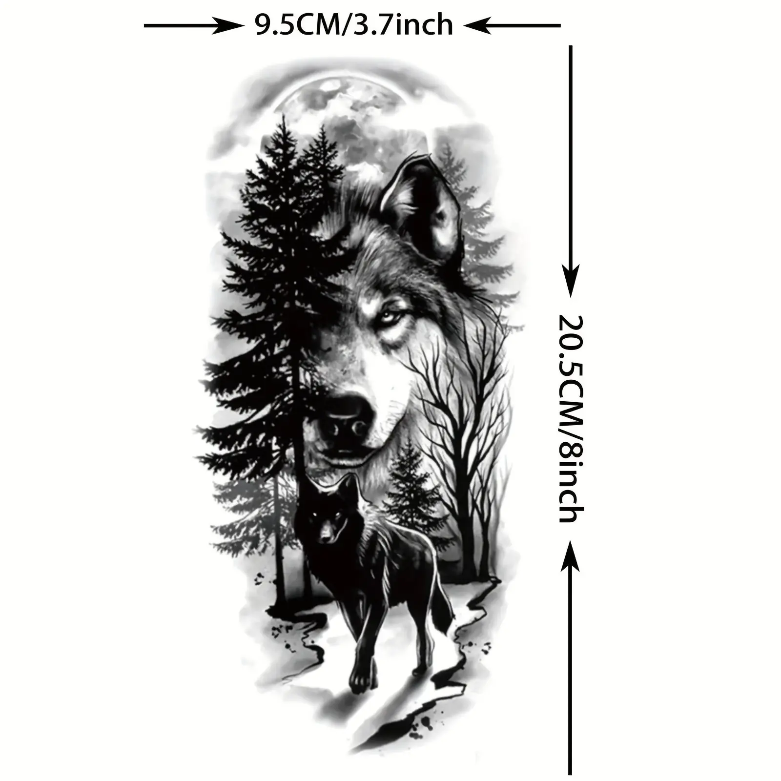 Realistic Wolf Tree Temporary Tattoo - Waterproof Fake Tattoos for Adults, Body Art Sticker with Easy Removal for Arms, Legs & Chest