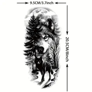 Realistic Black Wolf Tree Temporary Tattoo Sticker-Waterproof and Durable, Easy to Attach Fake Tattoo, Suitable for Arms, Thighs, Legs, Etc.-Ideal for Adults, Realistic Design, Comfortable to Wear
