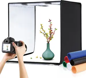 Photo Box,  24"x24" Photo Studio Light Box for Photography Portable Large Lightbox Photo Booth Kit with 6 Colors Photo Backdrops-Dimmable 120 count LED Beads, 5500K Lighting,  Plug