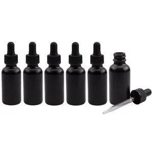 1oz Black Coated Glass UV Resistant Eye Dropper Bottles (6 pack)