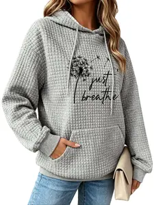 Women's Waffle Knit Hoodies,dandelion Print Waffle Drawstring Hoodies,Casual Long Sleeve Long Sleeve Sweatshirt With Pocket,Women's Clothing Soft Drawstring Hoodie for Casual Vacation & Casual Attire,for All Seasons Women's Clothing