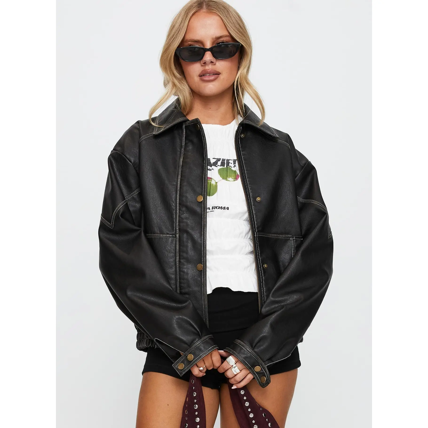 Jaxton Faux Leather Jacket Black - TikTok Shop