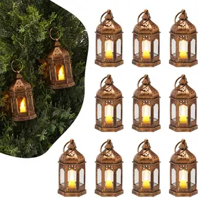 VEVOR 12 Pcs Bronze Decorative Candle Lanterns LED Electric Flameless with Glass Wall Hanging Indoor Porch Lanterns for Wedding Party Farmhouse Decor 2.56x2.56x5.04in