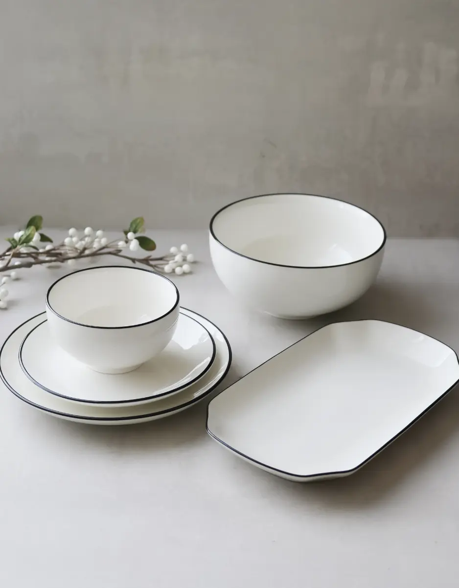 Marcel Ardani 'The Minimalist Collection' White & Black Trim Dinnerware – 5-Piece Ceramic Set