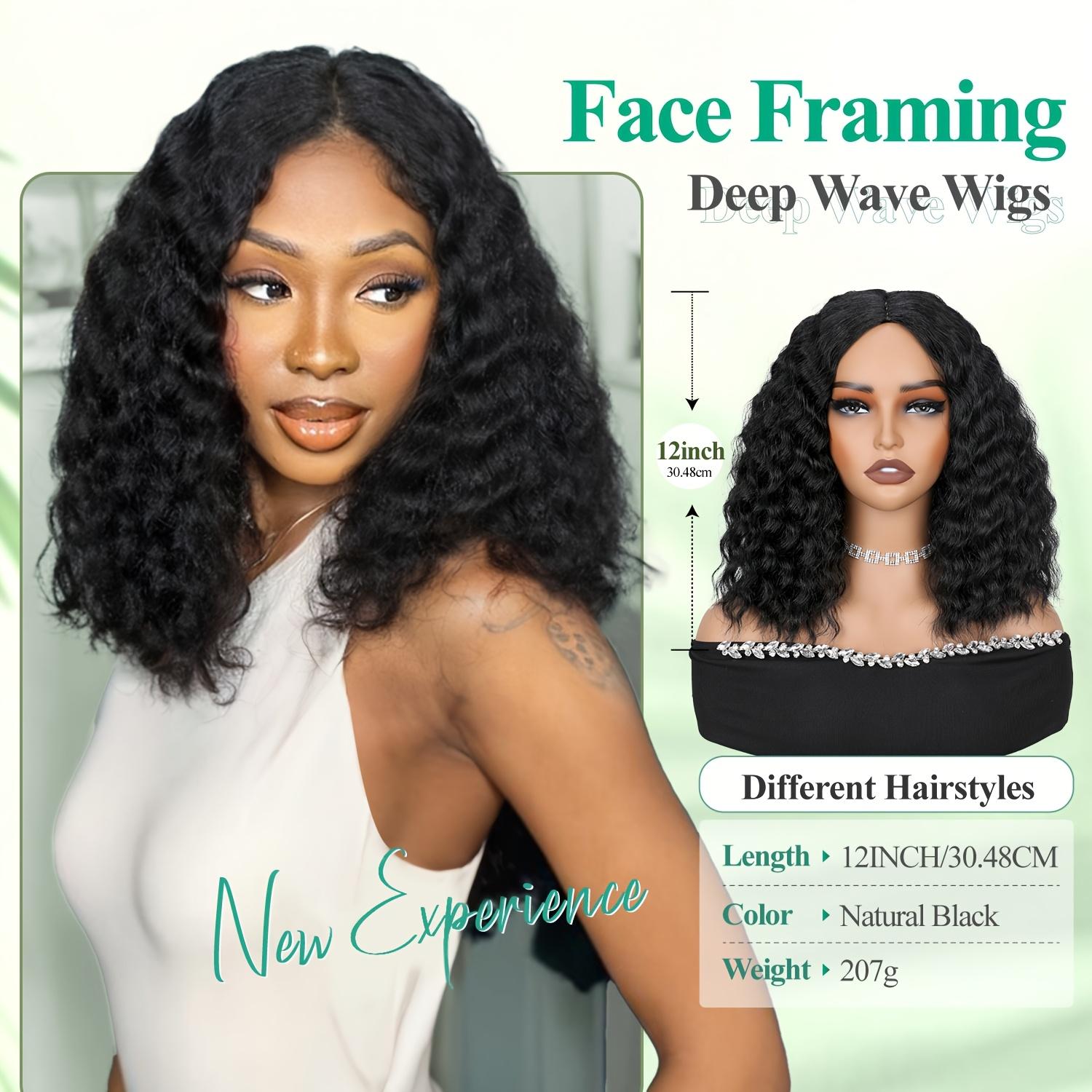 12 Inch Deep Wave Wig Black Curly Synthetic Hair Wig Short Curly Wave Wig Middle Part Loose Wave for Women Synthetic Curly Wig Loose Deep Wave Bob Wigs Daily Party Use