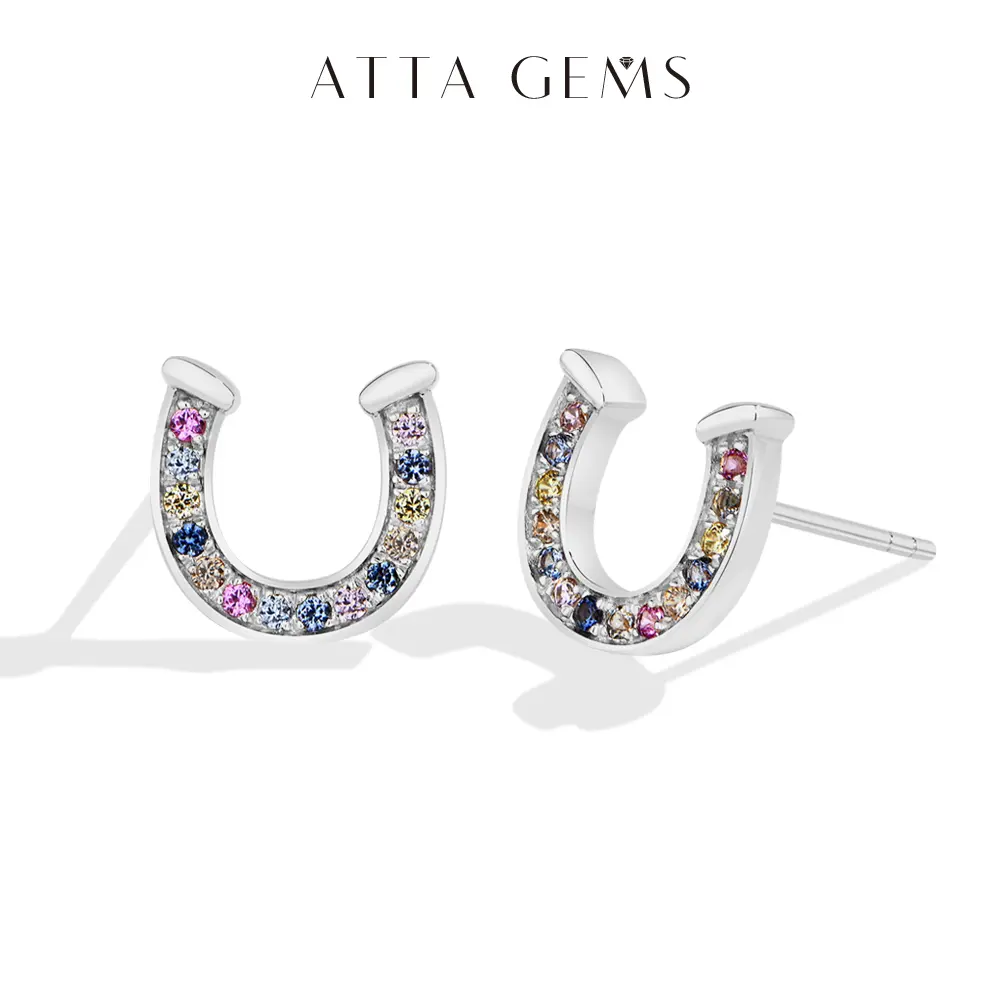 ATTAGEMS Horseshoe Shape Lab-Grown Colorful Stones Ear Stud for Women 925 Sterling Silver Earrings Exquisite Gift Daily Wear Fashion Jewelry E070, Lab-Grown Gems summerwins,summerwins
