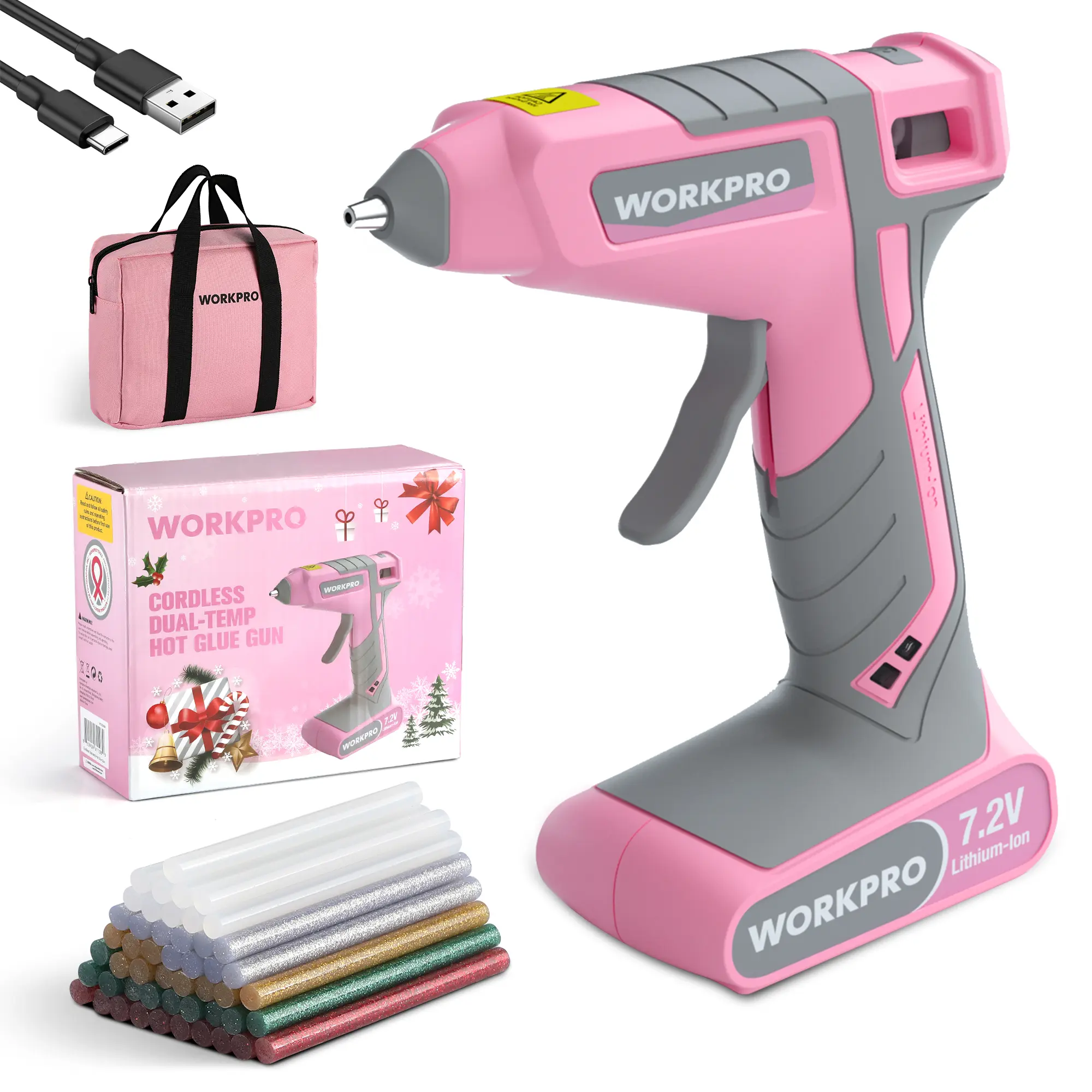 #blackfriday WORKPRO 7.2V Cordless Hot Glue Gun, 30s Fast Preheating, 50 Glue Sticks, Dual-Temp Design with USB-C Charging Provides Flexible Glue Control for DIY, Crafting and Art Projects, Includes Storage Bag