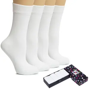Hugh Ugoli Women's Cotton Dress Socks Crew Socks with Gift Box 4 Pairs Super Soft Breathable Comfortable Design All Season Crew Socks for Women