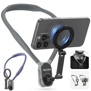 Upgrade Magnetic Neck Phone Holder with Chest Strap, Anti-Shake Multi-Angle Rotating Stand, Silicone Flexible, Quick Switch Horizontal Vertical