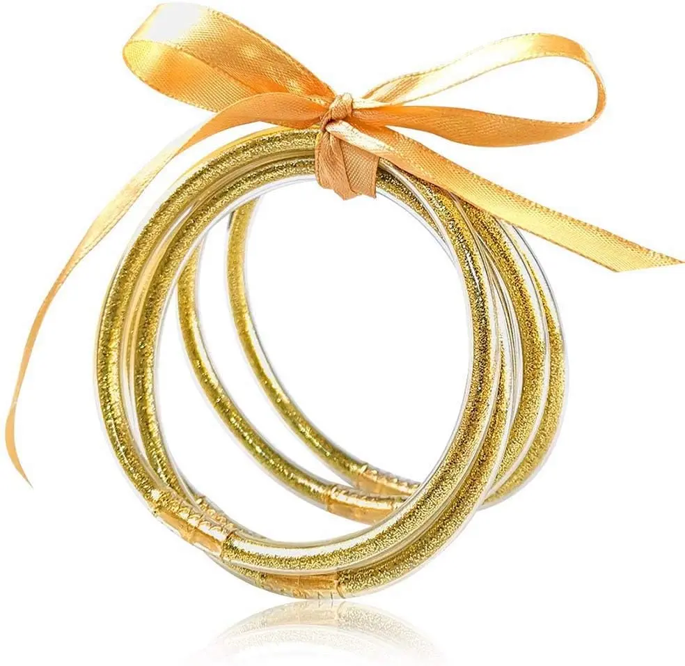 Women's Glitter-Filled Jelly Silicone Bangles Bracelets Set, Fashion Costume Jewelry Accessory
