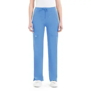 Women's 5-Pocket Cargo Scrub Pants - Yoga Workout & Lounge Pants with Elastic Waist for Healthcare, Office & Active Lifestyle Daily Wear Comfortable Flared Stretch Fabric Breathable Black Mid Rise Womenswear