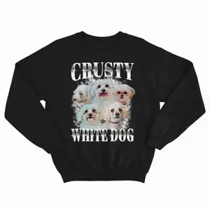 Crusty White Dog Crewneck - Classic Design, Comfortable Fit, Versatile Style for Dog Owners Fleece Spandex