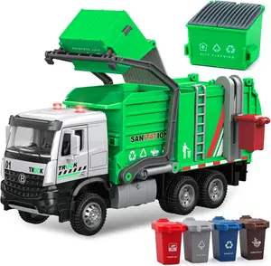 Kids Garbage Truck Toy– Education kids toys- Powered Trash Truck with Light & Sound, Includes 4 Toy Garbage Cans– Best Ages 3+ boys christmas gifts