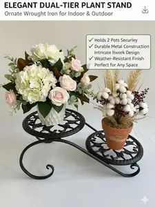 Elegant Dual-Tier Plant Stand for Bonsai & Potted Plants Irregular 2 Tier Metal Shelf for Indoor Outdoor Living Room Balcony Garden Decor Durable Metal Construction