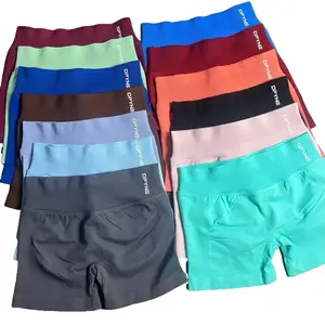 dfyne Impact Shorts with Logo Low Waist Seamless Yoga Shorts Scrunch Bum Gym Shorts Workout Biker Short Stretch Fitness Clothing