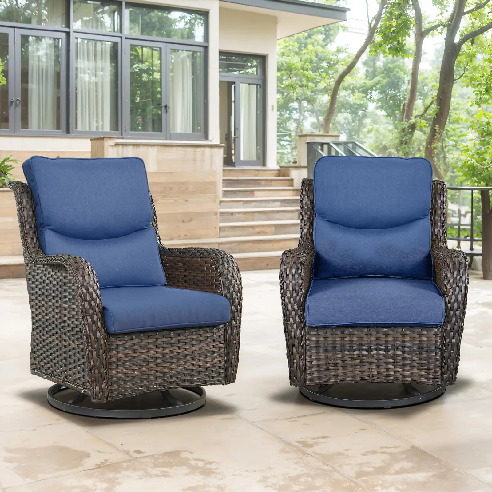 2-Piece Wicker Outdoor Patio Swivel Glider Chairs, NTS Series