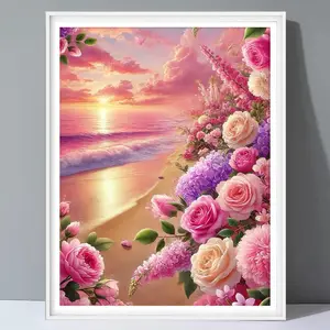 Flower Pattern DIY Diamond Arts Colorful Painting Kit without Frame, Full Round Drill Diamond Painting Kit, Handmade Gift for Beginner