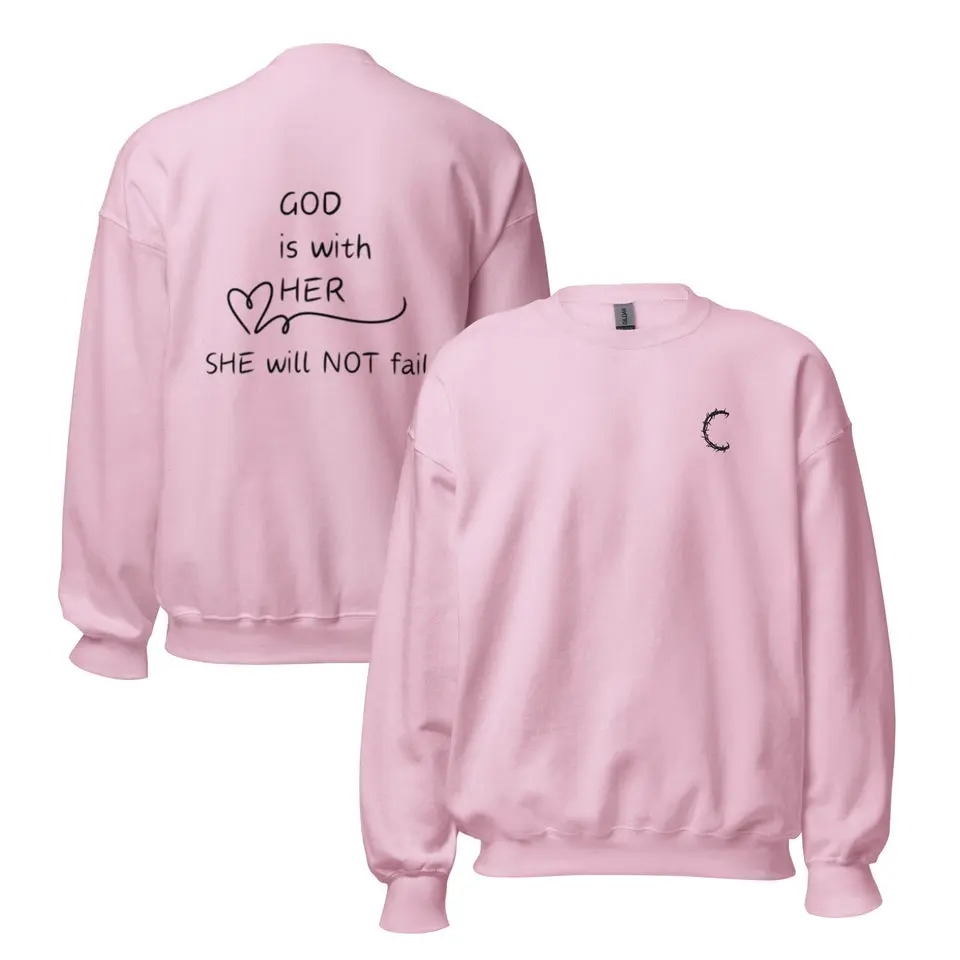 GOD IS WITH HER Crewneck Sweatshirt Athletic Classic Collar Comfort sweatshirts  women ash  trevino  hoodie  pink
