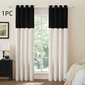 1pc Modern Simple Dual-Color Patchwork Curtains, Bedroom Living Room Decor, Easy Clean Design, Contemporary Korean Style Drapes