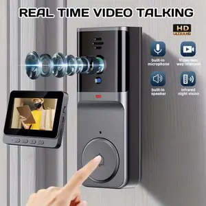 10.92 cm Wireless Smart Video Doorbell System with Monitor - No WiFi, No App Required, Two-Way Talk, Infrared Night Vision, Rechargeable Battery, Easy Home Security Installation, Suitable for Apartment or House Front Door