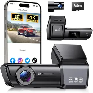 F8 Car Camera Dash Cam Front and Rear, 4K+1080P 170° Wide Angle Dual Dash Camera for Cars with 64GB Card,Wireless 5G WiFi&App Control,WDR/HDR Night Vision, 24H Parking Mode,Loop Recording