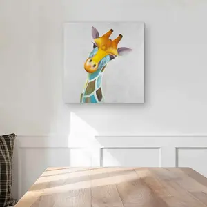 Begin Home Decor C1MP1616FRTVPH 16 x 16 in. Colorful Giraffe - Blue Animals Metal Print Wall Art for Home Decor