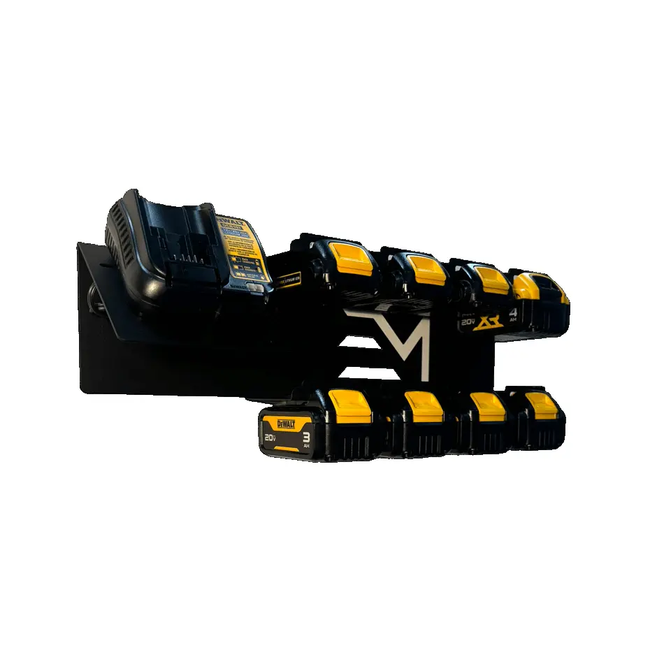 Locking Battery Charging Station compatible with DeWalt 20V for Efficient Charging of Multiple Batteries Rust Resistant Satin Black Finish Wall Mounted Design