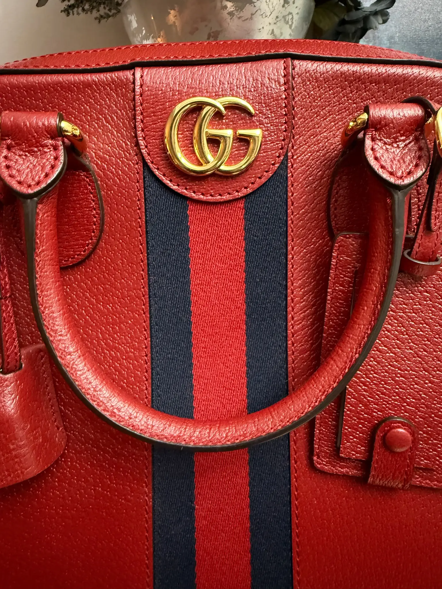 Pre-owned GUCCI Leather Shoulder Bags Savoy Web Bowling Tote
