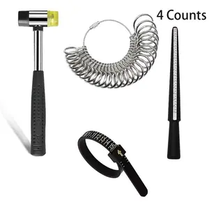 Ring Measuring Tool Set, Including Steel Shank Rubber Mallet, Plastic Rod, Measuring Ring, Ring Measuring Band for Jewelry Ring Measurement