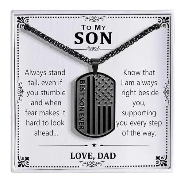 Anniversary Birthday Gifts for Men Boys, American Flag Dog Tag Pendant Necklace 24Inch Gifts for Son Husband Grandson Boyfriend Brother Dad Grandpa