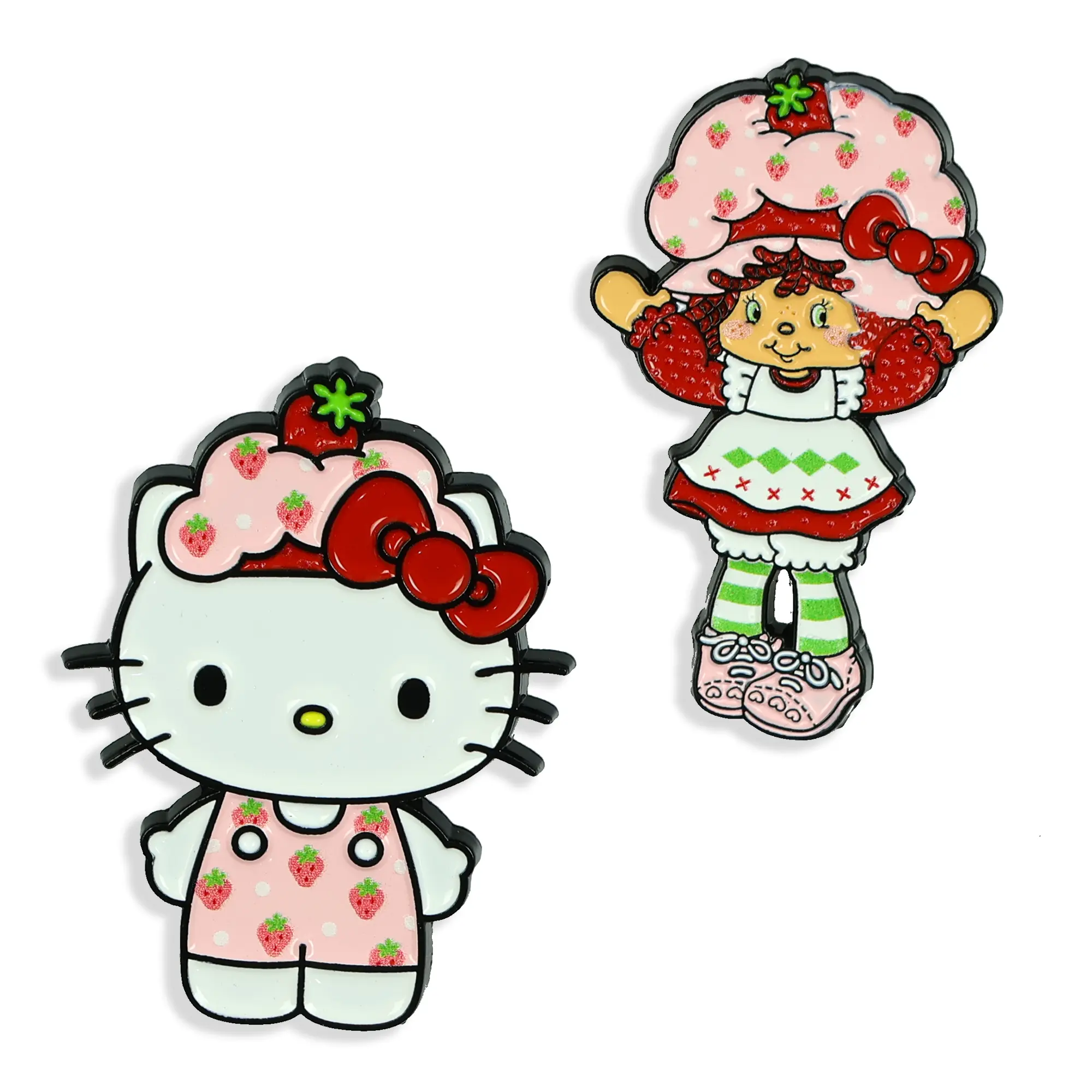 Hello Kitty X Strawberry Shortcake Enamel Lapel Brooch Pin Clip 2-Pack Set, Collectible Decor Pins for Fashion Clothes Accessories, Collectible Pins
