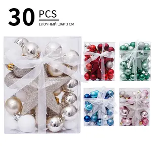 Christmas Tree Decorations Set, 3cm Diameter, 30-Piece Christmas Balls & Star Topper Gift Box, Festive Holiday Ornaments