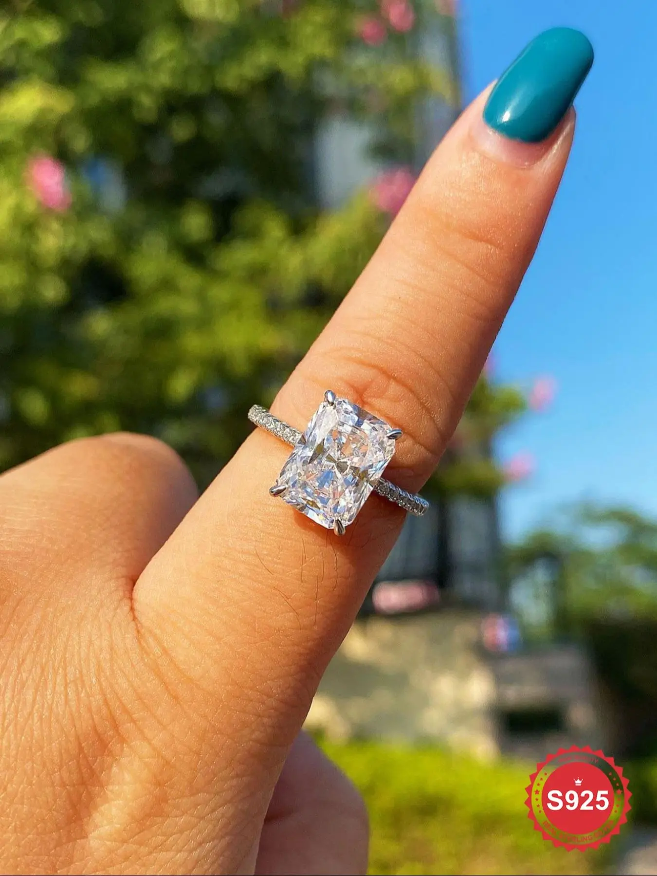 S925 Sterling Silver Rectangle Artificial Zirconia Ring, Radiant Rectangle Rings Fashion Jewelry for Party, Daily Clothing Decor, Trendy All-match & Exquisite Jewelry for Birthday Gift, Elegant Everyday Ring, Beautiful Rings