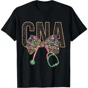 100% Cotton Girly CNA Nurse Coquette Bow Stethoscope Nursing Assistant T-Shirt