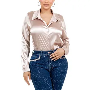 Yadira Top -SOLID SATIN COLLARED BUTTON DOWN SHIRTS  Solid &amp; Satin fabric Long sleeves Collared &amp; Button down shirts Model is wearing a size S (5'7"-34-26-39) Fabric Contents:  95% POLYESTER / 5% SPANDEX