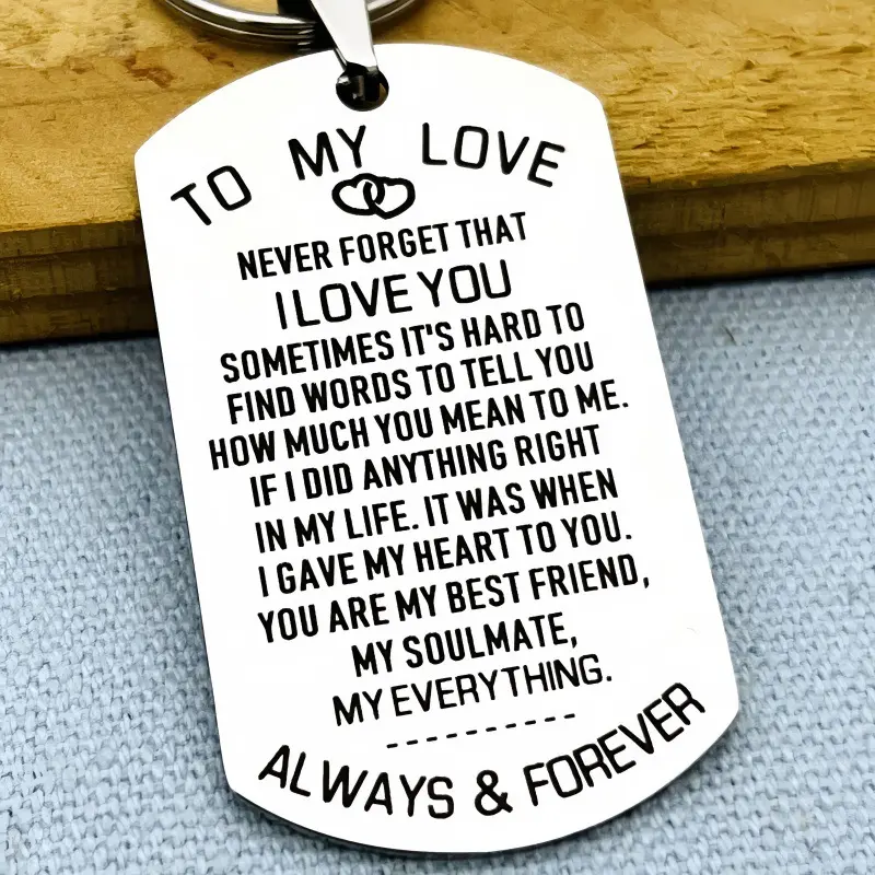 Cute Letter Pattern Slogan Metal Keychain, Stainless Steel Keychain For Men & Women, Fashion Keychain For Car Keys, Key Ring, Gift For Boyfriend & Girlfriend, Valentine's Day, Gift