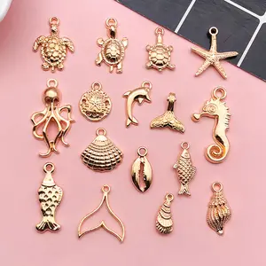 16pcs Ocean Animal Alloy Pendants - (Conch, Starfish, Octopus, Turtle, Shell etc.) | DIY Jewelry Findings/Parts for Accessories & Clothing Decor for Hair Clips, Necklaces & Keychains, Perfect Gift for Festivals