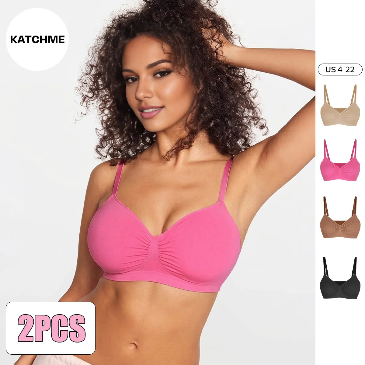 Katch Me Chic Women's Versatile Non-Wired Full Cup Push-Up Bra, Solid Adjustable Spaghetti Strap Soft Breathable Wirefree Bra, Minimalist Comfort Bralette