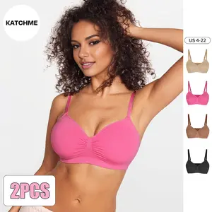 Katch Me Look Women's Versatile Non-Wired Full Cup Push-Up Bra, Solid Adjustable Spaghetti Strap Soft Breathable Wirefree Bra, Minimalist Comfort Bralette